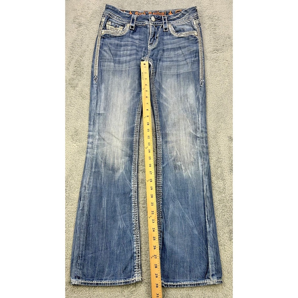 Rock Revival Jeans Womens 27x30 Kai Boot Thick Stitch Sequin Studs Perfect Fade - Picture 5 of 15